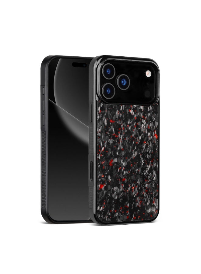 SOLARAE iPhone 17 Pro Max Case Carbon Fiber Black with Red Crystal Shimmer – Shockproof Slim Fit Protective Cover, Anti-Scratch, Stylish Glossy Finish - Image 2