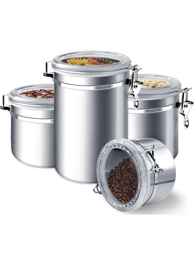 ENLOY 4-Piece Stainless Steel Airtight Food Storage Canister Set with Clear Lid, Canister Sets for Kitchen Counter for Sugar, Flour, Tea, Candy, Cookie,... - Image 1