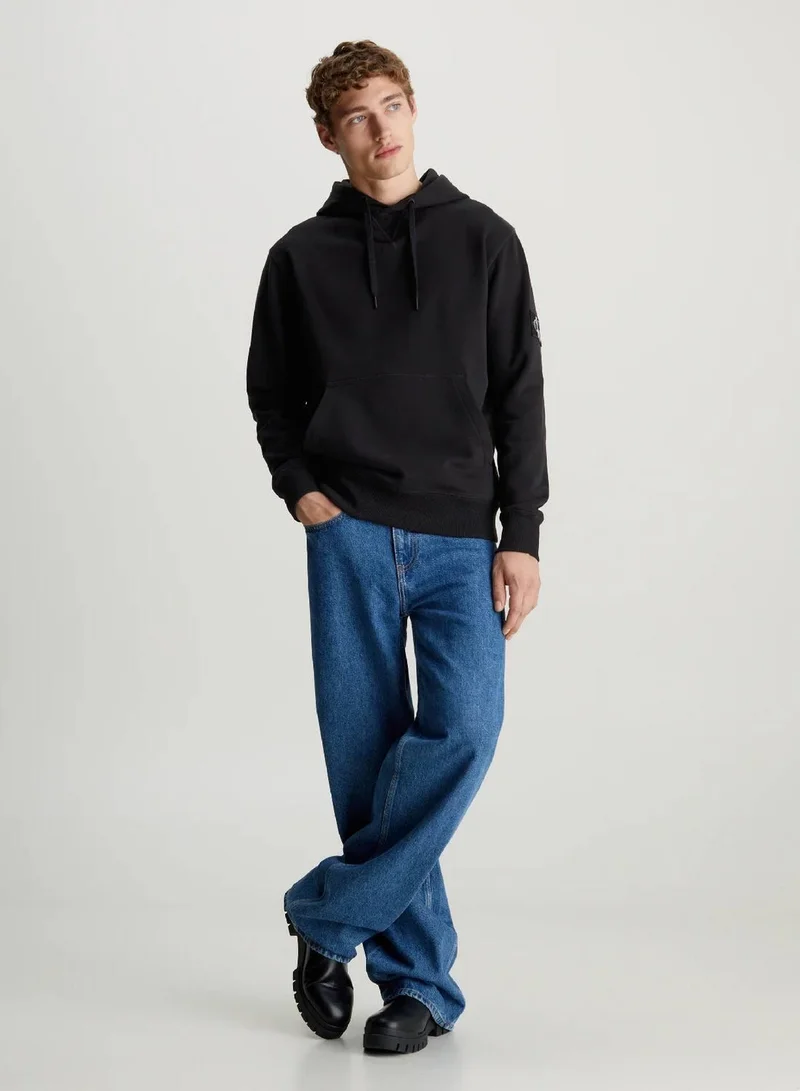 Calvin Klein Jeans Ck Black Cotton Badge Hoodie for Men | Best Price UAE