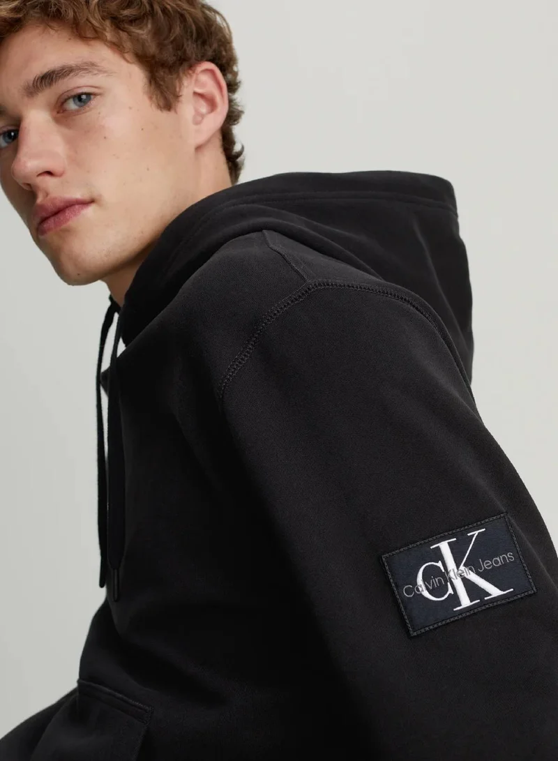 Calvin Klein Jeans Ck Black Cotton Badge Hoodie for Men | Best Price UAE