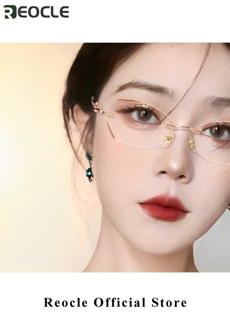 REOCLE - Women's Rimless Reading Glasses Frameless Metal Fashion Diamond Cut Edge Blue Light Computer Readers with Anti Eyestrain - Image 1