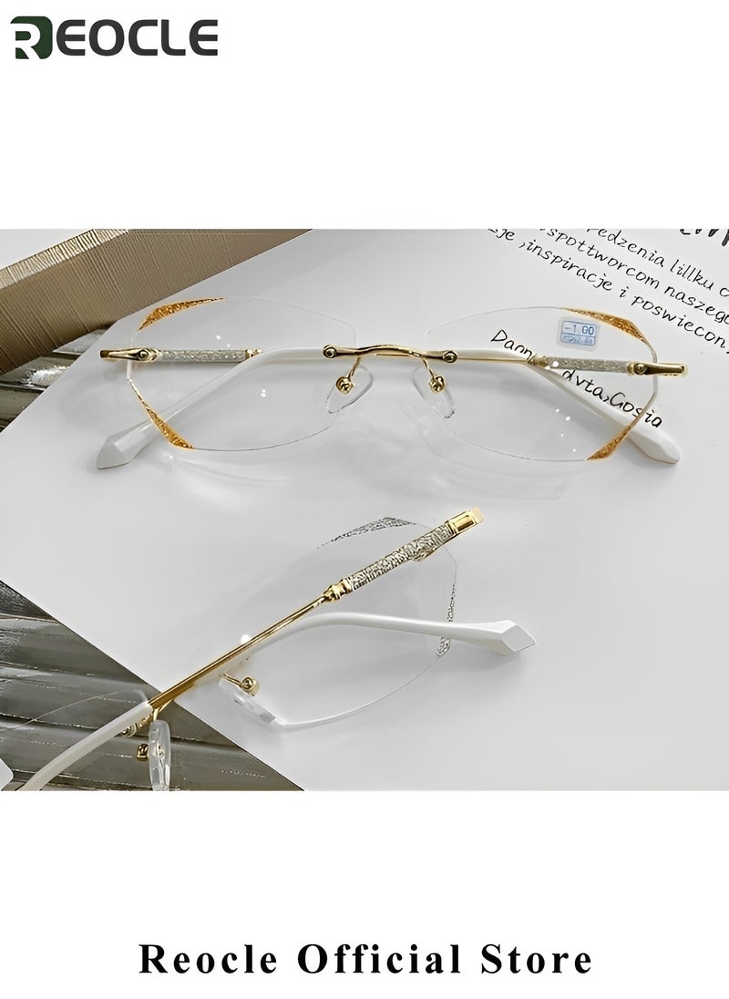 REOCLE - Women's Rimless Reading Glasses Frameless Metal Fashion Diamond Cut Edge Blue Light Computer Readers with Anti Eyestrain - Image 1
