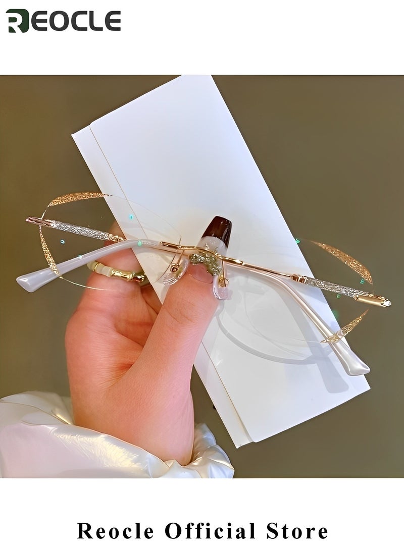 REOCLE - Women's Rimless Reading Glasses Frameless Metal Fashion Diamond Cut Edge Blue Light Computer Readers with Anti Eyestrain - Image 1