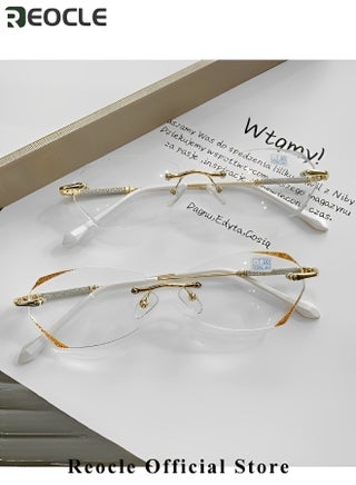 Women's Rimless Reading Glasses Frameless Metal Fashion Diamond Cut Edge Blue Light Computer Readers with Anti Eyestrain - view 3