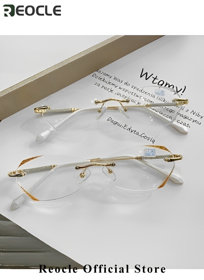 REOCLE - Women's Rimless Reading Glasses Frameless Metal Fashion Diamond Cut Edge Blue Light Computer Readers with Anti Eyestrain - Image 1