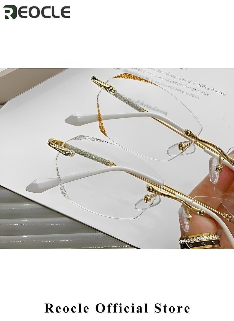 REOCLE - Women's Rimless Reading Glasses Frameless Metal Fashion Diamond Cut Edge Blue Light Computer Readers with Anti Eyestrain - Image 1