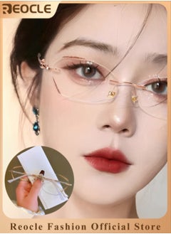 Women's Rimless Reading Glasses Frameless Metal Fashion Diamond Cut Edge Blue Light Computer Readers with Anti Eyestrain