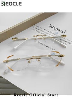 REOCLE Women's Rimless Reading Glasses Frameless Metal Fashion Diamond Cut Edge Blue Light Computer Readers with Anti Eyestrain  - Image 3
