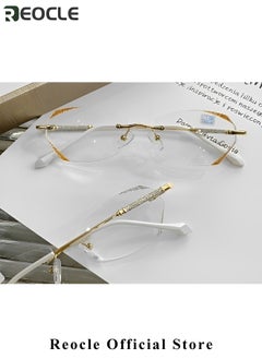 REOCLE Women's Rimless Reading Glasses Frameless Metal Fashion Diamond Cut Edge Blue Light Computer Readers with Anti Eyestrain  - Image 4