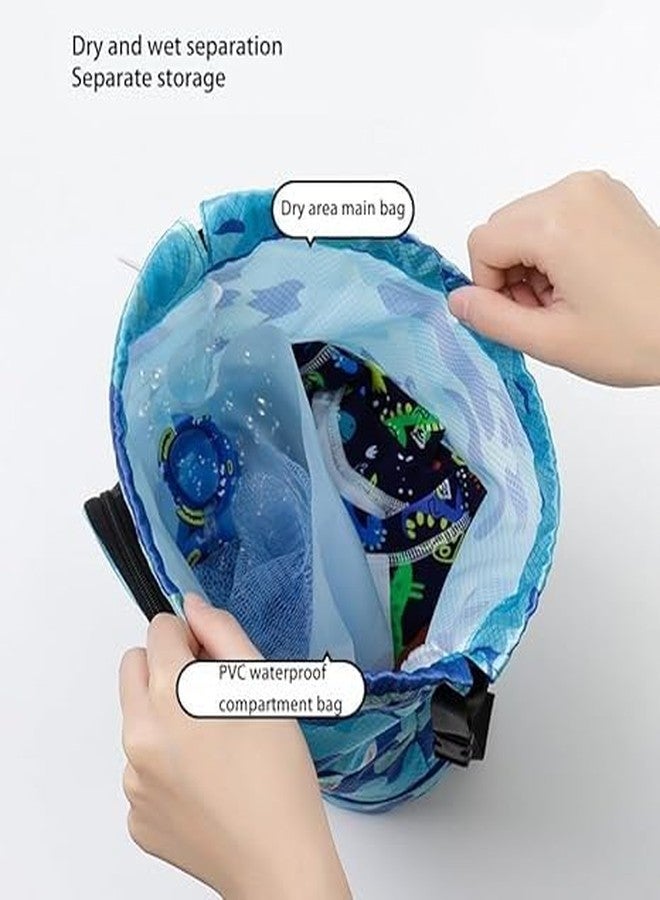 ONOTIC Swimming Bag for Kids Separate Wet Cloth Pouch Front Zipper for Swimming Goggle Beach Bag for Girls Boys Swimming Backpack (Dark Blue Space) - Image 3