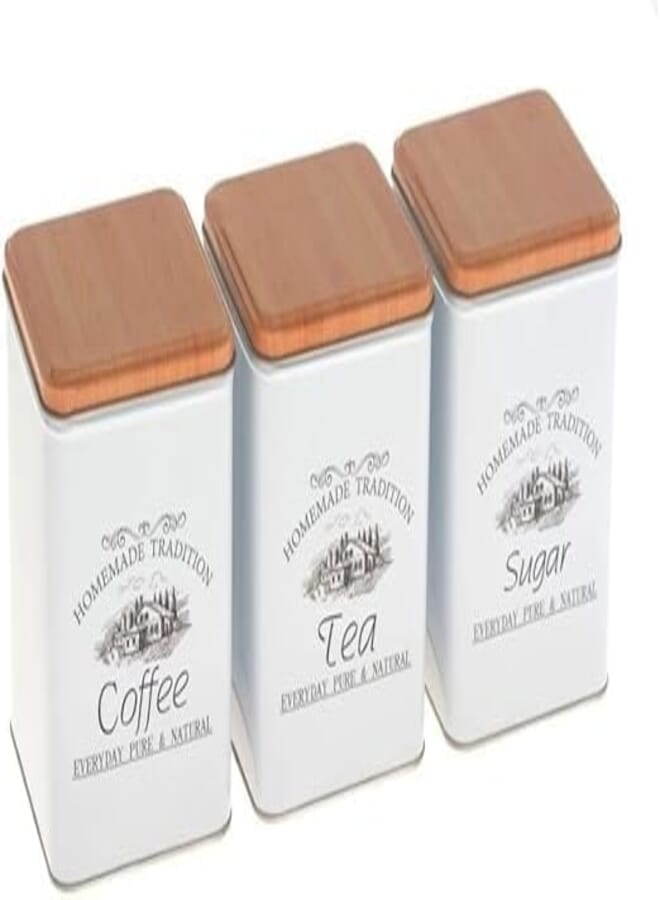 Tin Storage Box Set 3 Piece Square Vacuum Airtight Container For Tea Sugar Coffee Kitchen Organizer 16x10cm Rust Resistant Compact Canisters