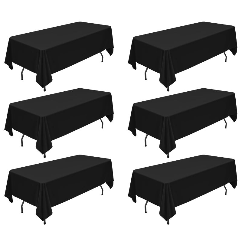 YMHPRIDE 6 Pack Black Tablecloth 60 x 102 Inch Polyester Fabric Table Cloths Cover for 6ft Rectangle Tables Stain and Wrinkle Resistant Washable Table Cloth for WeddingBirthdayPartyTable