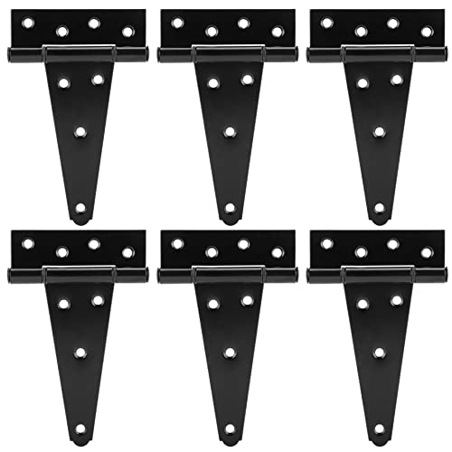 HILLMASTER 6 Inch T-Strap Heavy Duty Shed Door Hinges Gate Strap Hinges Black Tee Hinge Wrought Hardware for Wooden Fences,Yard,Barn Door,Rustproof (6 Pack) - Image 1