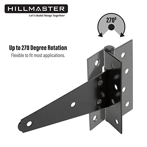 HILLMASTER 6 Inch T-Strap Heavy Duty Shed Door Hinges Gate Strap Hinges Black Tee Hinge Wrought Hardware for Wooden Fences,Yard,Barn Door,Rustproof (6 Pack) - Image 5