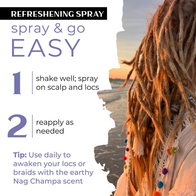 Dollylocks Refreshening Spray – Residue-Free Dreadlock Spray & Loc Moisturizer, Plant Based Deodorizer & Conditioner for Dreads, Vegan & pH-Balanced (Nag Champa Scent, 8oz) - Image 3
