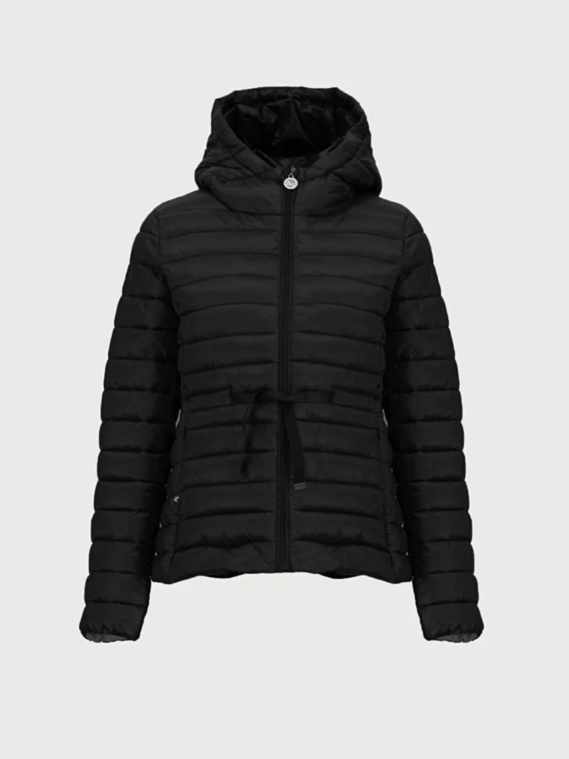 Women's Plain Hooded Zippered Black Coat