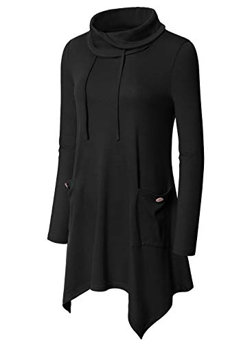 Bulotus Women's Turtleneck Long Sleeve Stylish Tunic Top for Jeans,Black,Small - Image 2
