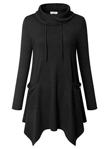 Bulotus Women's Turtleneck Long Sleeve Stylish Tunic Top for Jeans,Black,Small - Image 1