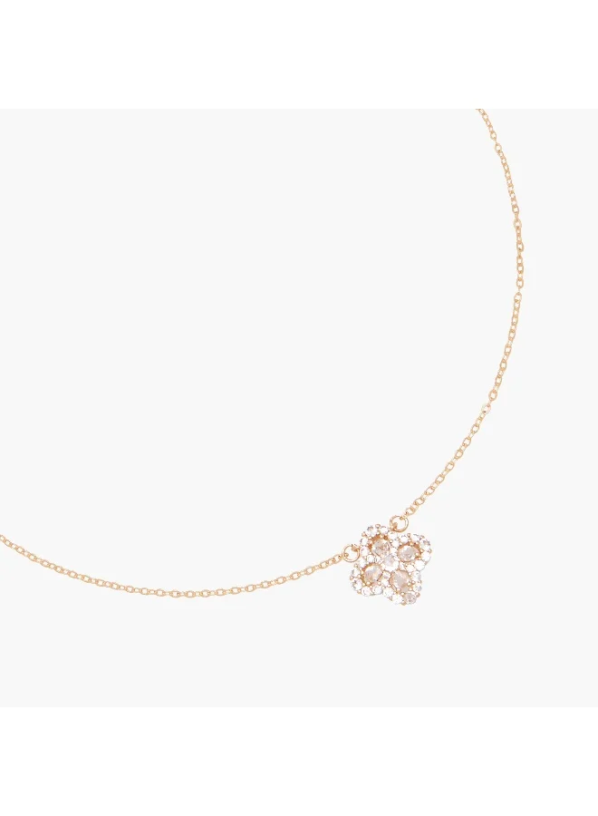 لايف ستايل Gold Tone Necklace with Cubic Zirconia Stones