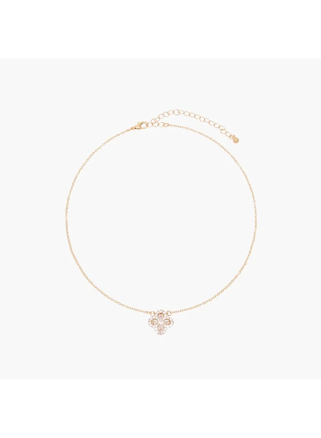 لايف ستايل Gold Tone Necklace with Cubic Zirconia Stones