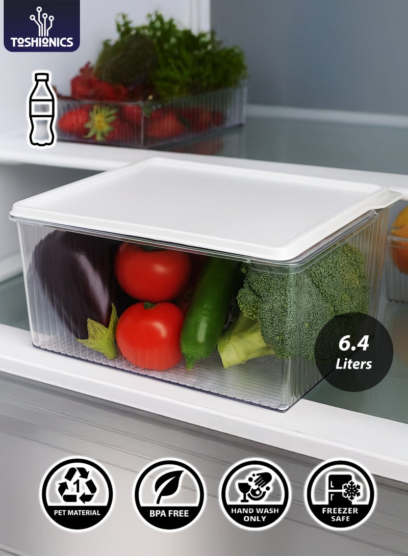 توشيونيكس صندوق تخزين للثلاجة سعة ٦.٤ لتر T114626 - منظم ثلاجة كبير من البولي إيثيلين تيرفثالات مع غطاء | حاوية طعام متعددة الاستخدامات للفواكه والخضراوات والمخزن والمجمد | صندوق تخزين بلاستيكي شفاف متين وخالٍ من مادة BPA (٢٩×٢١×١٠.٥ سم) - Image 1