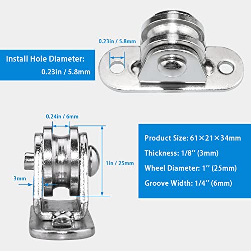 MACGQ Small Pulley Block Silent Pulley Wheel Heavy Duty Fixed Pullies Loading 176 lb for Cord Material Handling Moving and DIY Project Wall Ceiling Mount Pulleys (4 Pack) - Image 3