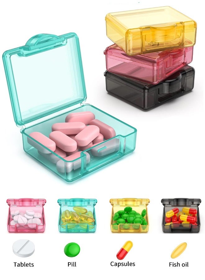 Small Travel Pill Box, 4pcs Mini Pocket Pill Organizer Cute Daily Single Pill Containers Portable Medicine Holder for Purse Vitamin Fish Oil Supplements  - Image 1
