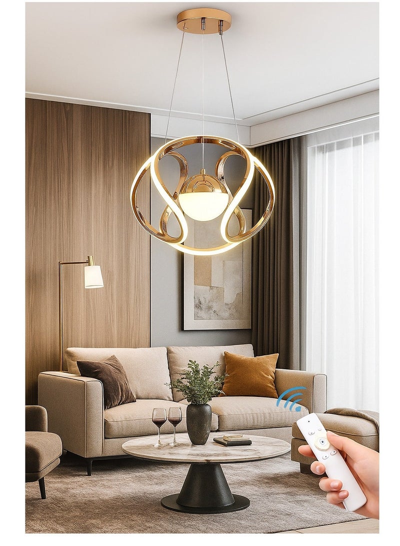 AL THURAYAT Modern and luxury LED chandelier with interlocking ring design, gold frame and warm LED lighting accents, 3 color for lighting, with remote control - Image 1