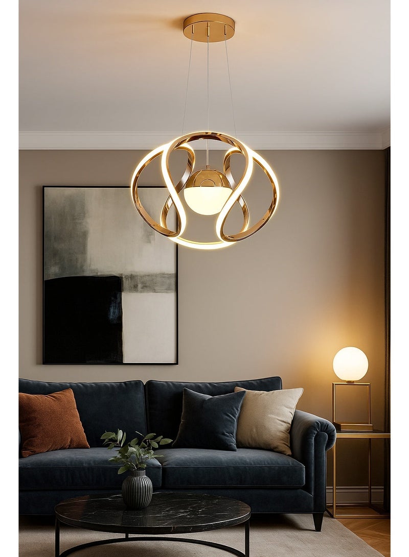 AL THURAYAT Modern and luxury LED chandelier with interlocking ring design, gold frame and warm LED lighting accents, 3 color for lighting, with remote control - Image 5