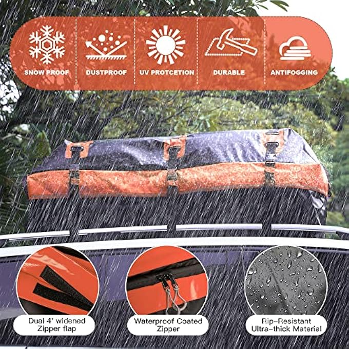 rayihni Rooftop Cargo Carrier, 26 Cubic Feet Soft-Shell Waterproof Car Roof Luggage Bag for All Vehicles SUV with/Without Rails, Includes 8 Reinforced Straps 6 Door Hooks Suitable,Storage Bag,Anti-Slip Mat - Image 3