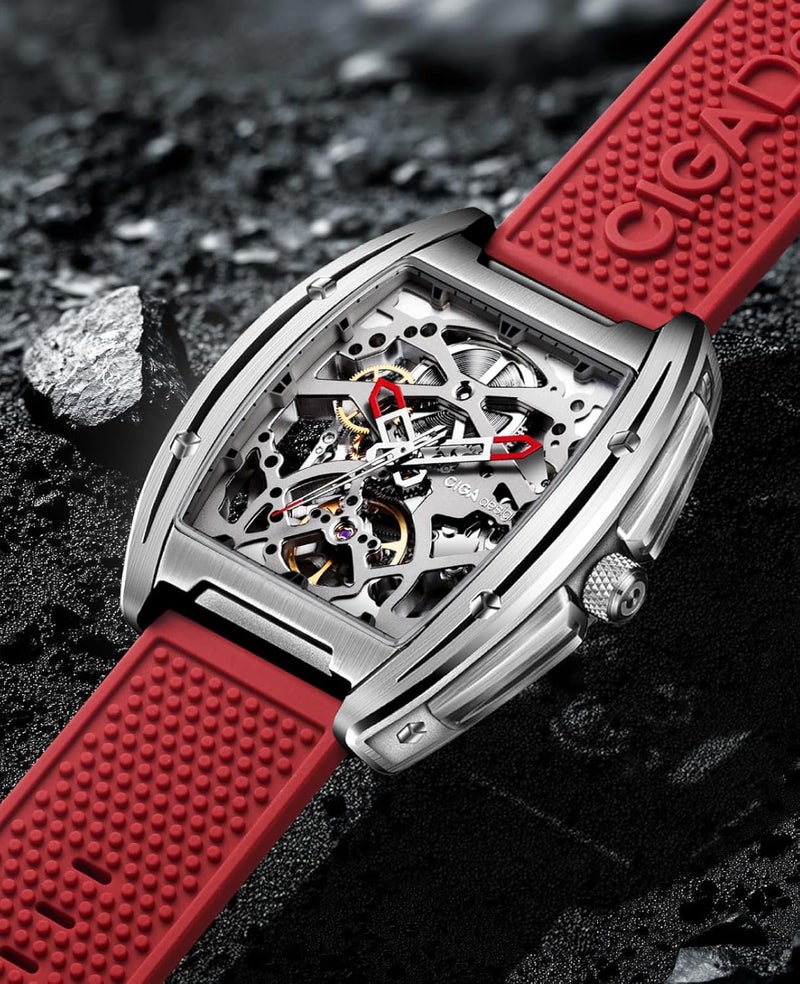 CIGA Design Z Series Hunter Automatic Mechanical Watch, Stainless Steel/Titanium Skeleton Square Luxury Timepiece, Ideal Gift for Men and Women - Image 4