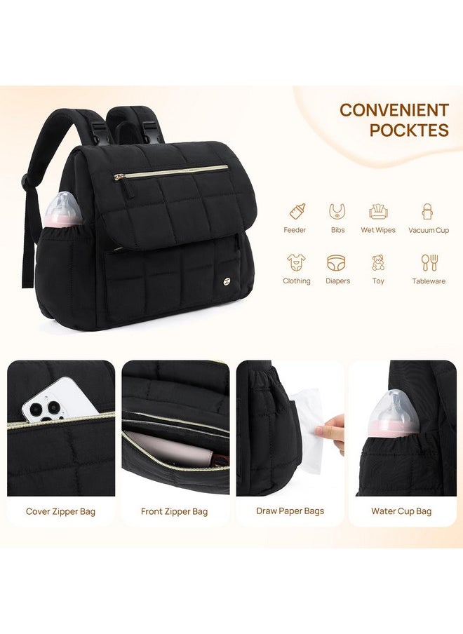 Telena Telena Diaper Bag Backpack Puffer Baby Diaper Bag with insulated Pockets Travel Small Diaper Backpack with Changing Pad, Black  - Image 4