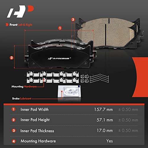 A-Premium Front and Rear Ceramic Disc Brake Pads Set Compatible with Select Lexus and Toyota Models - ES300h 2013-2018, ES350 2007-2018, Avalon 2008-2018, Camry 2007-2017, with Hardware, 8 Pcs - Image 5