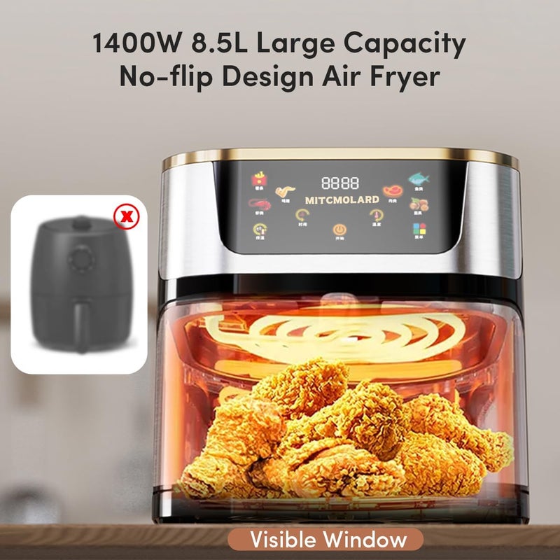 MITCMOLARD Air Fryer - Airfryer - Air Fryer Stainless Steel, Digital Air Fryers 8.5 L, Up to 200°C, 1400w Rapid Fryers with Window, 6 Preset Programs, Hot Air Circulation, - Image 4
