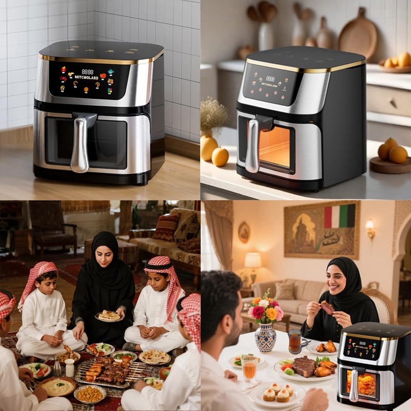 MITCMOLARD Air Fryer - Airfryer - Air Fryer Stainless Steel, Digital Air Fryers 8.5 L, Up to 200°C, 1400w Rapid Fryers with Window, 6 Preset Programs, Hot Air Circulation, - Image 3