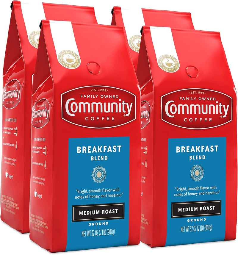 Community Coffee Breakfast Blend Ground Coffee, Medium Roast, 32 Ounces (Pack of 4) - Image 1