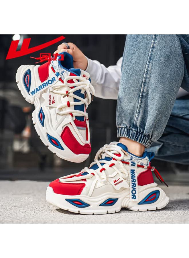 Warrior Men's Thick Sole Height Increasing Dad Sneakers Autumn Fashion Casual Sports Shoes For Men, Beige Red Blue, Size 44