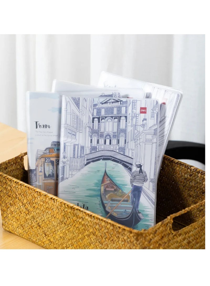 Deli دفاتر بحجم B5 مكونة من 4 قطع مع غلاف بلاستيكي بتصاميم متنوعة - Image 2