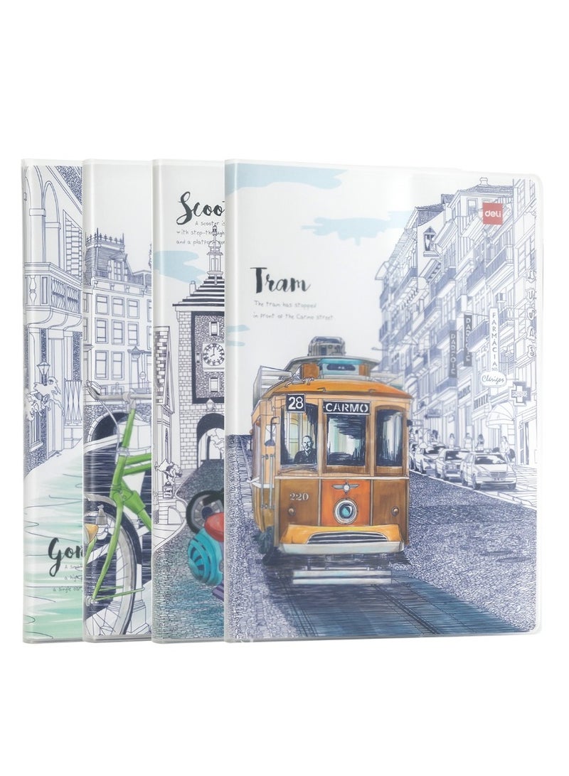 Deli دفاتر بحجم B5 مكونة من 4 قطع مع غلاف بلاستيكي بتصاميم متنوعة - Image 1