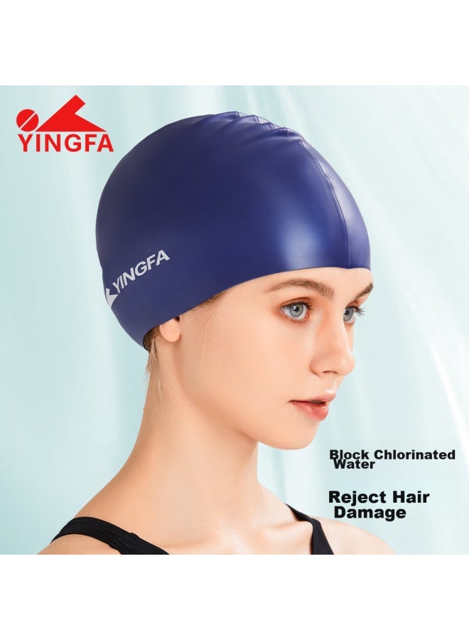 Yingfa Swimming Cap, Solid Color Silicone Long Hair Waterproof Comfortable Non-binding For Men And Women, Adult Swim Cap, Navy Blue - Image 1
