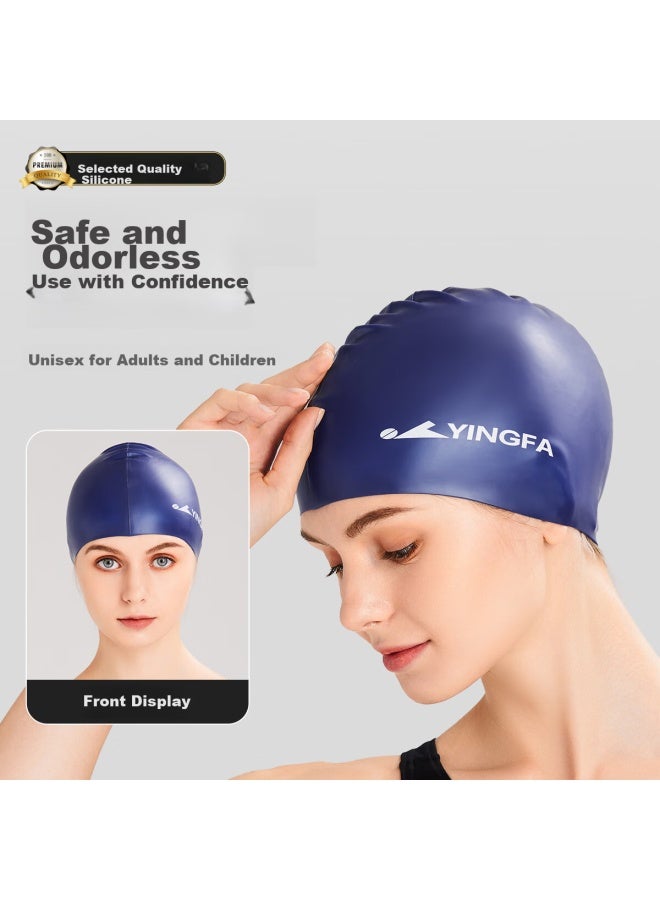 Yingfa Swimming Cap, Solid Color Silicone Long Hair Waterproof Comfortable Non-binding For Men And Women, Adult Swim Cap, Navy Blue - Image 3