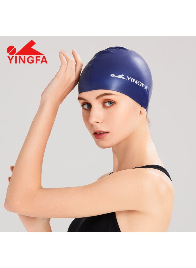 Yingfa Swimming Cap, Solid Color Silicone Long Hair Waterproof Comfortable Non-binding For Men And Women, Adult Swim Cap, Navy Blue - Image 2