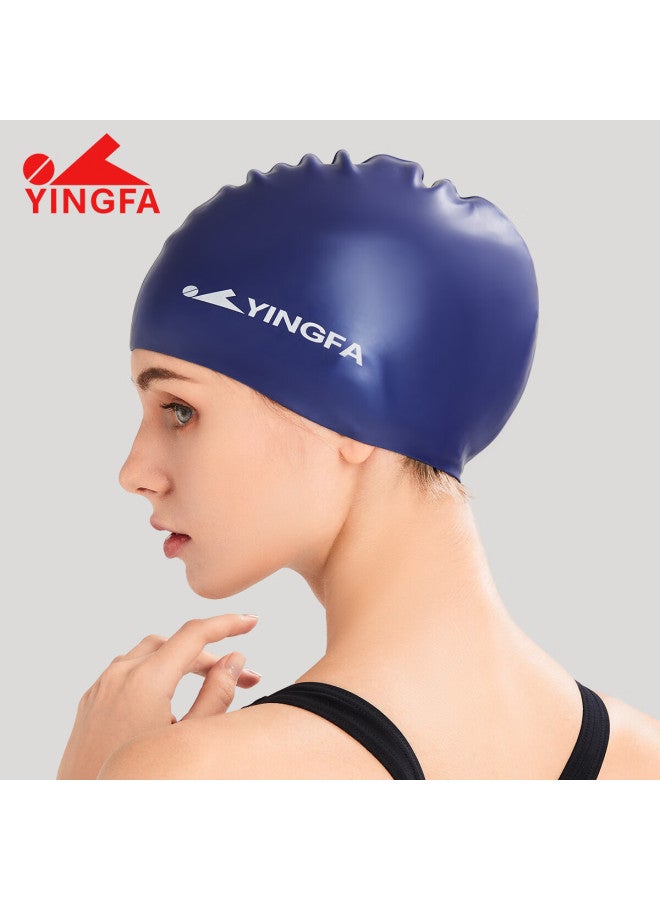 Yingfa Swimming Cap, Solid Color Silicone Long Hair Waterproof Comfortable Non-binding For Men And Women, Adult Swim Cap, Navy Blue - Image 5