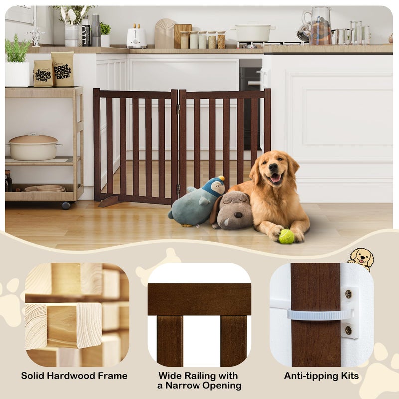 Axeman 36" Height Extra Tall Freestanding Pet Gate, Solid Wood Folding Safety Fence Wooden Dog Gate with 2 PCs Support Feet Ideal for Stairs, Doorways, Halls, Kitchens, Heavy Duty Gates, 3 Panels, Walnut - Image 4