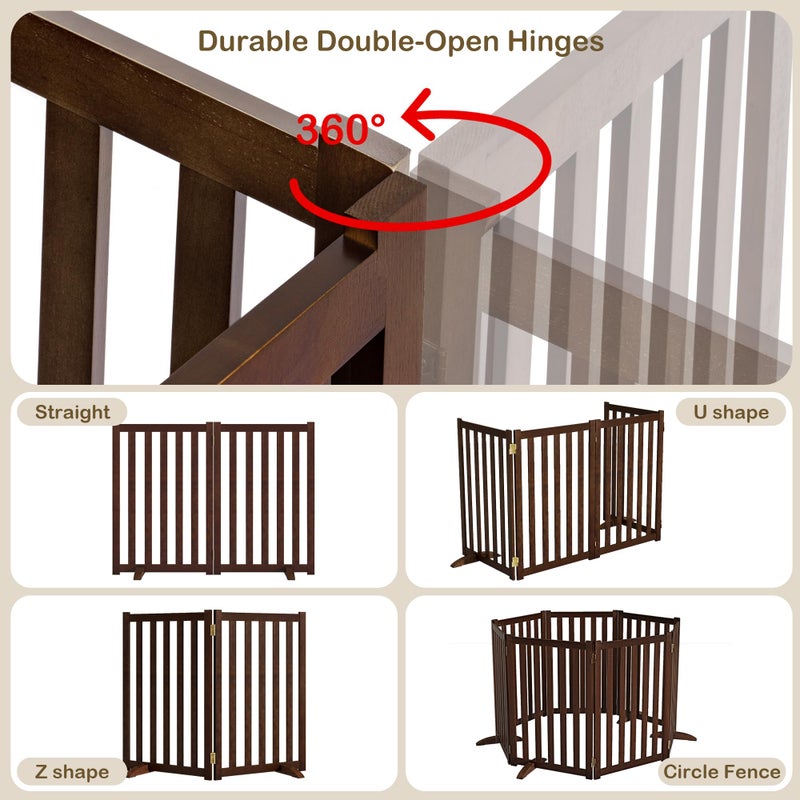 Axeman 36" Height Extra Tall Freestanding Pet Gate, Solid Wood Folding Safety Fence Wooden Dog Gate with 2 PCs Support Feet Ideal for Stairs, Doorways, Halls, Kitchens, Heavy Duty Gates, 3 Panels, Walnut - Image 5