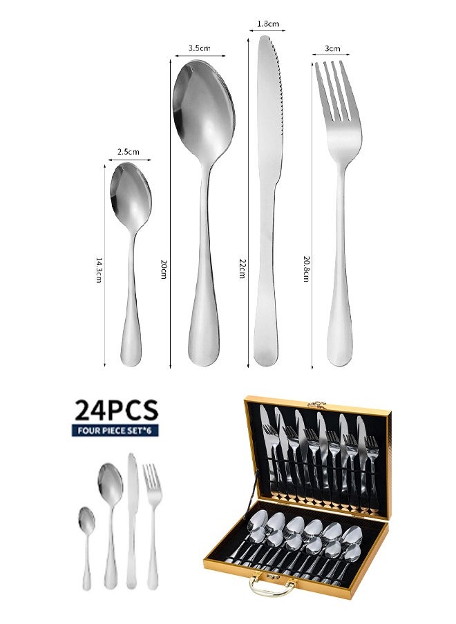 DUNISO 24 Pcs Stainless Steel Cutlery Set,silverware flatware cutlery set，Western style kitchen utensil set, mirror polished tableware set, with knife, fork, spoon and gift box, suitable for family dining, kitchen，gatherings,silver  - Image 2