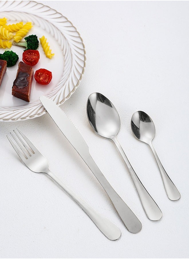 DUNISO - 24 Pcs Stainless Steel Cutlery Set,silverware flatware cutlery set，Western style kitchen utensil set, mirror polished tableware set, with knife, fork, spoon and gift box, suitable for family dining, kitchen，gatherings,silver - Image 1