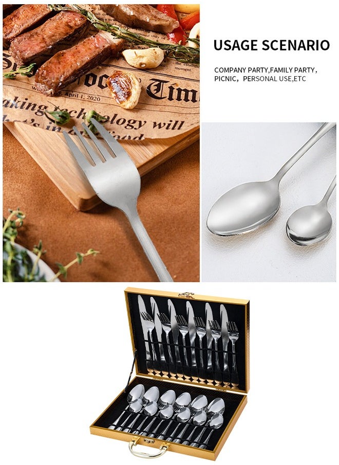 DUNISO - 24 Pcs Stainless Steel Cutlery Set,silverware flatware cutlery set，Western style kitchen utensil set, mirror polished tableware set, with knife, fork, spoon and gift box, suitable for family dining, kitchen，gatherings,silver - Image 1