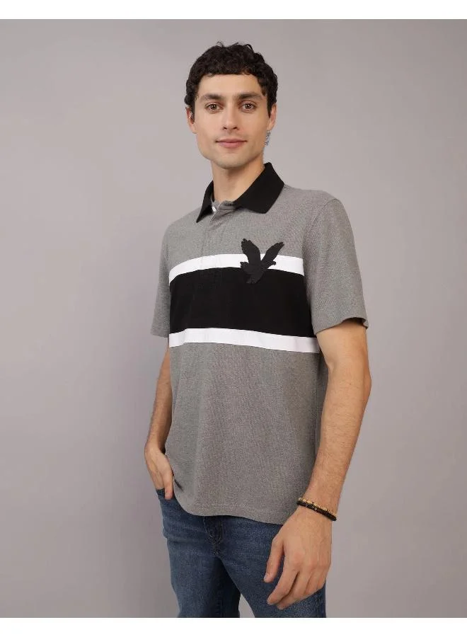 American Eagle AE Colorblock Logo Flex Pique Polo Shirt