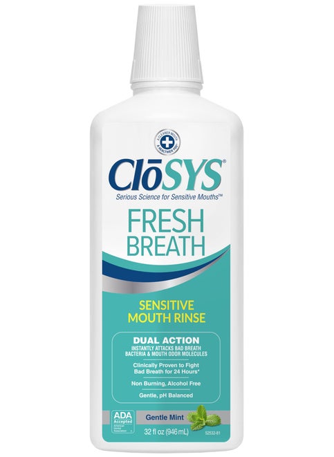 CloSYS CloSYS Sensitive Mouthwash, 32 Ounce, Gentle Mint, Alcohol Free, Dye Free, pH Balanced, Helps Soothe Mouth Sensitivity, Fights Bad Breath 